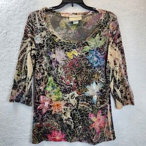Vintage Y2K Velvet Burnout Womens Large Top Floral Indie Maximalist Forest Fairy